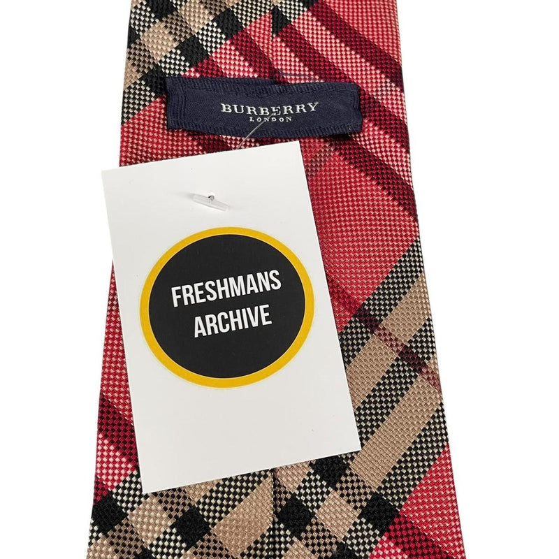 Vintage Burberry London Red Nova Check Silk Tie