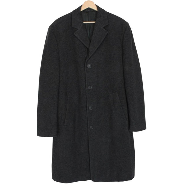 Vintage 90s Yves Saint Laurent Dark Grey Wool Overcoat