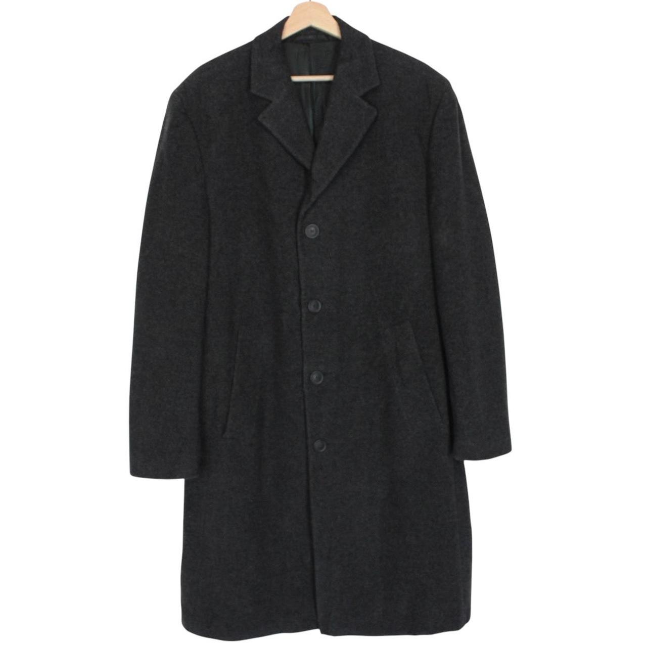 Vintage 90s Yves Saint Laurent Dark Grey Wool Overcoat