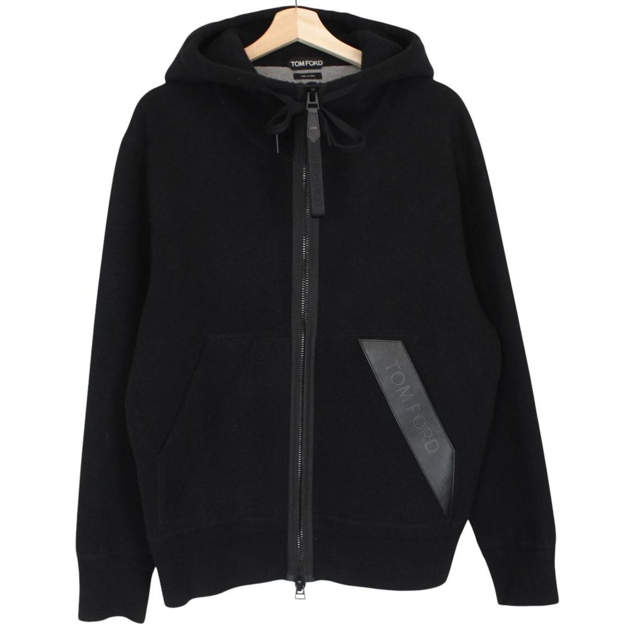 TOM FORD black full zip hoodie cashmere cotton blend with logo detail.