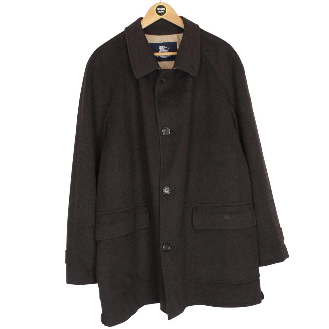 Vintage Burberry London Brown Nova Check Lined Merino Wool Blend Coat