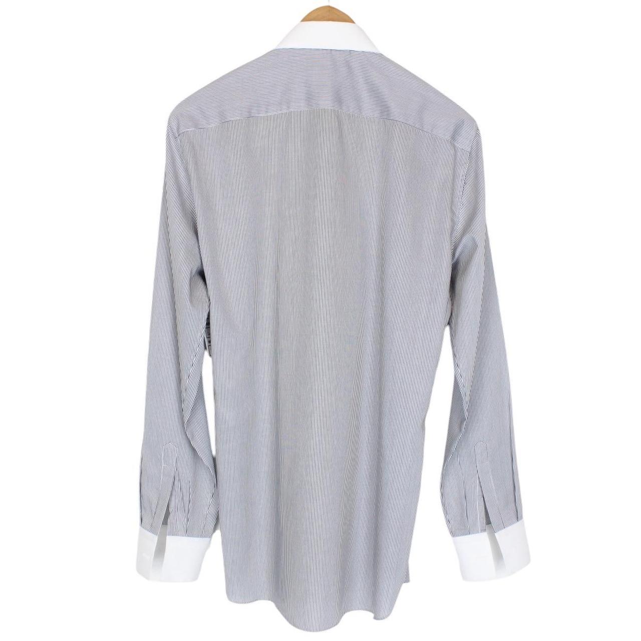 Fendi Navy Blue and White Striped Long Sleeve Cotton Formal Shirt