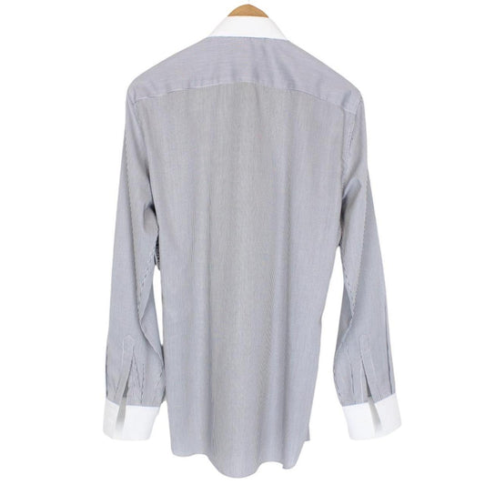 Fendi Navy Blue and White Striped Long Sleeve Cotton Formal Shirt