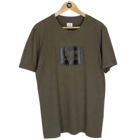 CP Company Khaki Brown Block Logo Short Sleeve T-Shirt