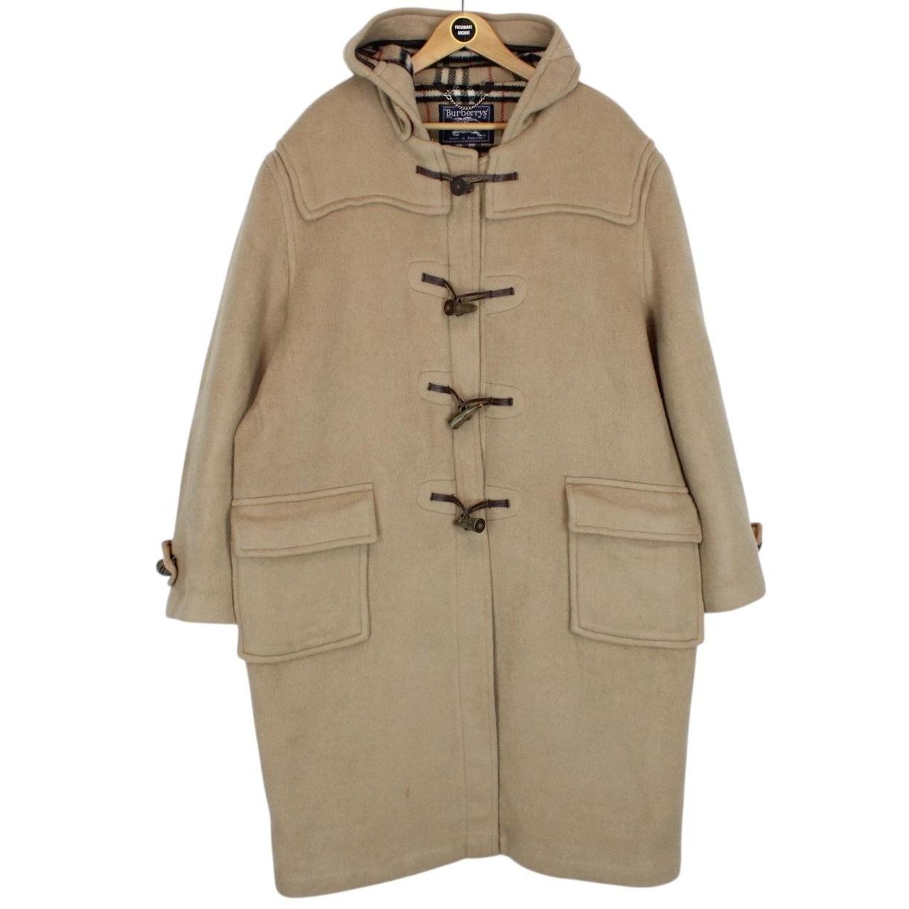 Vintage 90s Burberry Beige Nova Check Wool Duffle Coat