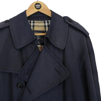 Vintage 90s Burberry Navy Blue Nova Check Double Breasted Belted Trench Coat