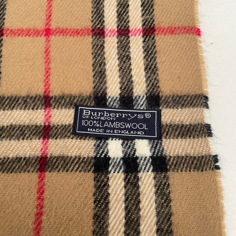 Vintage 90s Burberry Tan Brown Nova Check Lambswool Scarf