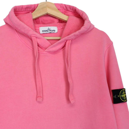 Stone Island pink hoodie jumper with iconic compass logo and soft cotton material.