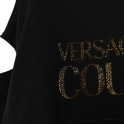 Versace Jeans Couture Black Rhinestone Logo Cropped Cotton Sweatshirt