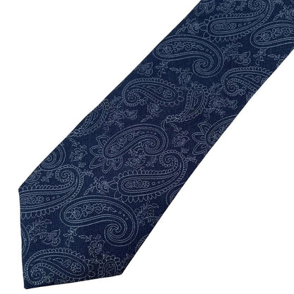 Michael Kors Navy Blue Paisley Silk/Linen Tie