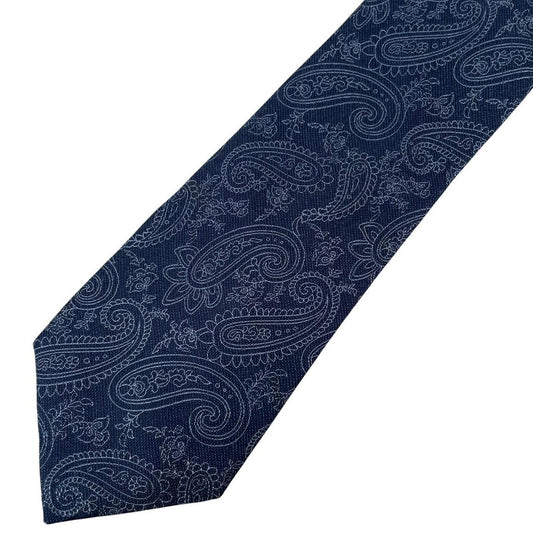 Michael Kors Navy Blue Paisley Silk/Linen Tie