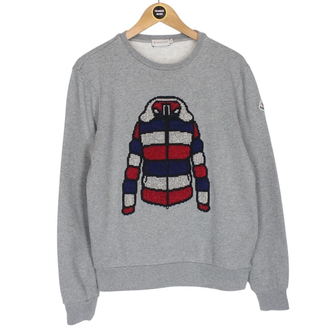 Moncler Maglia Grey Embroidered Logo Cotton Sweatshirt Jumper