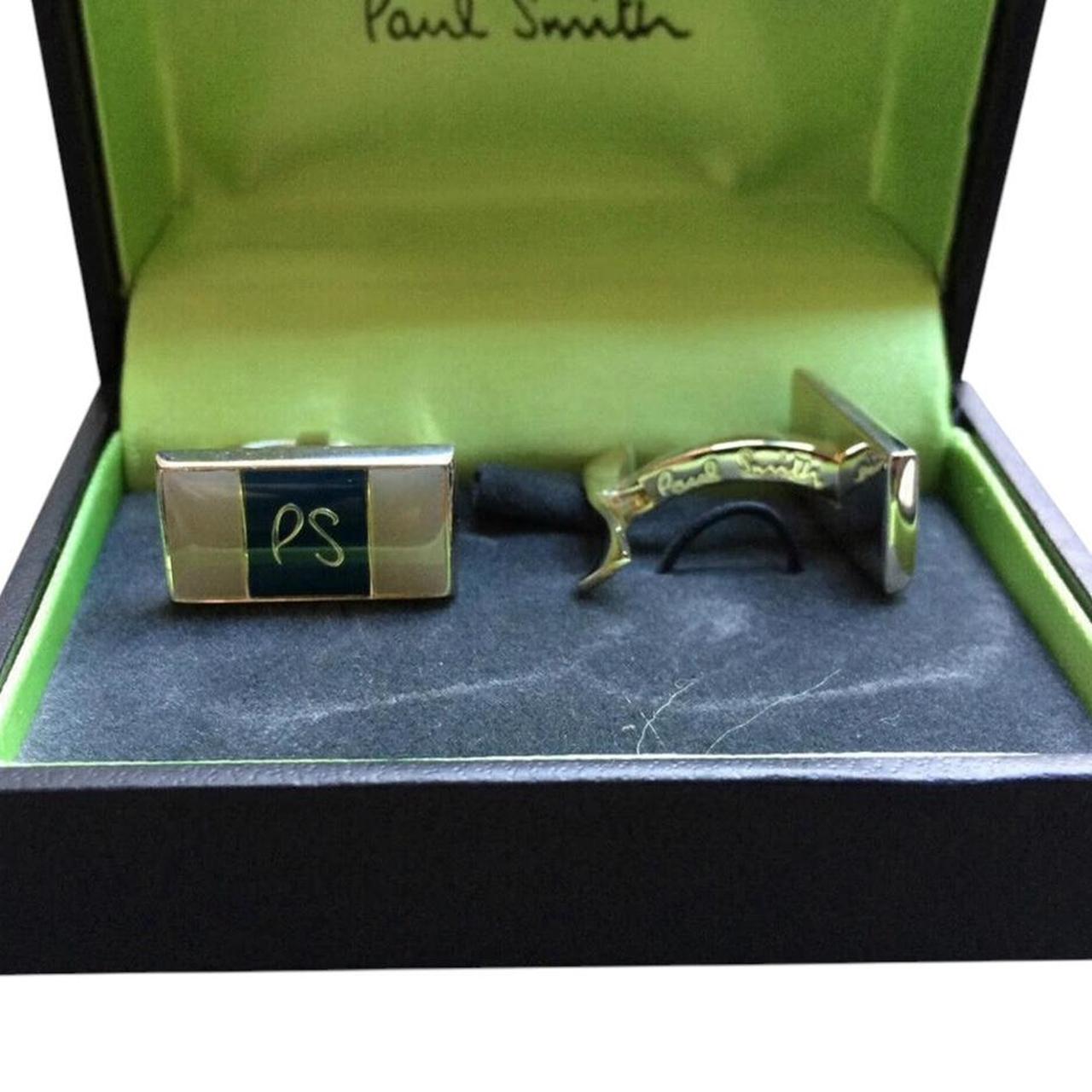 Paul Smith silver rectangular cufflinks with logo detail, brand new with tags.