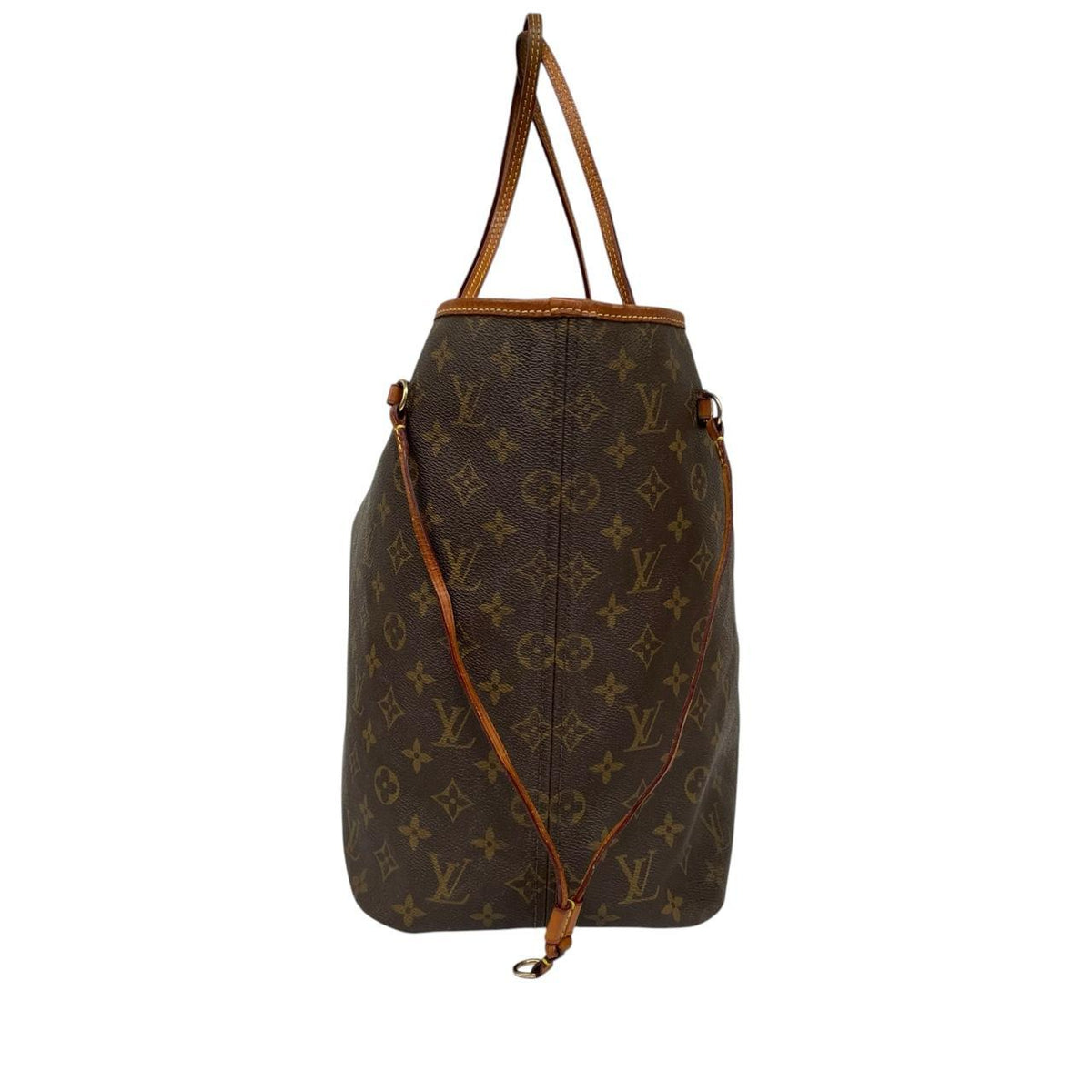 Louis Vuitton brown tote bag with monogram canvas and leather accents, pre-loved condition.
