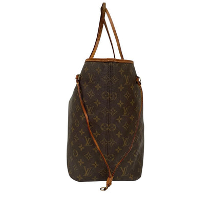 Louis Vuitton brown tote bag with monogram canvas and leather accents, pre-loved condition.