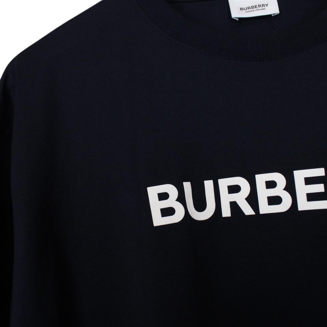 Burberry Navy Blue and White Logo Print Short Sleeve T-Shirt
