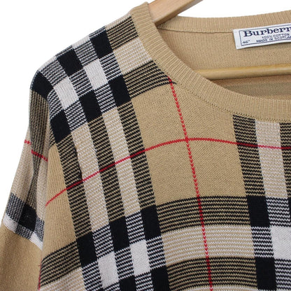Vintage 90s Burberry Tan Brown Nova Check Cotton Knit Jumper
