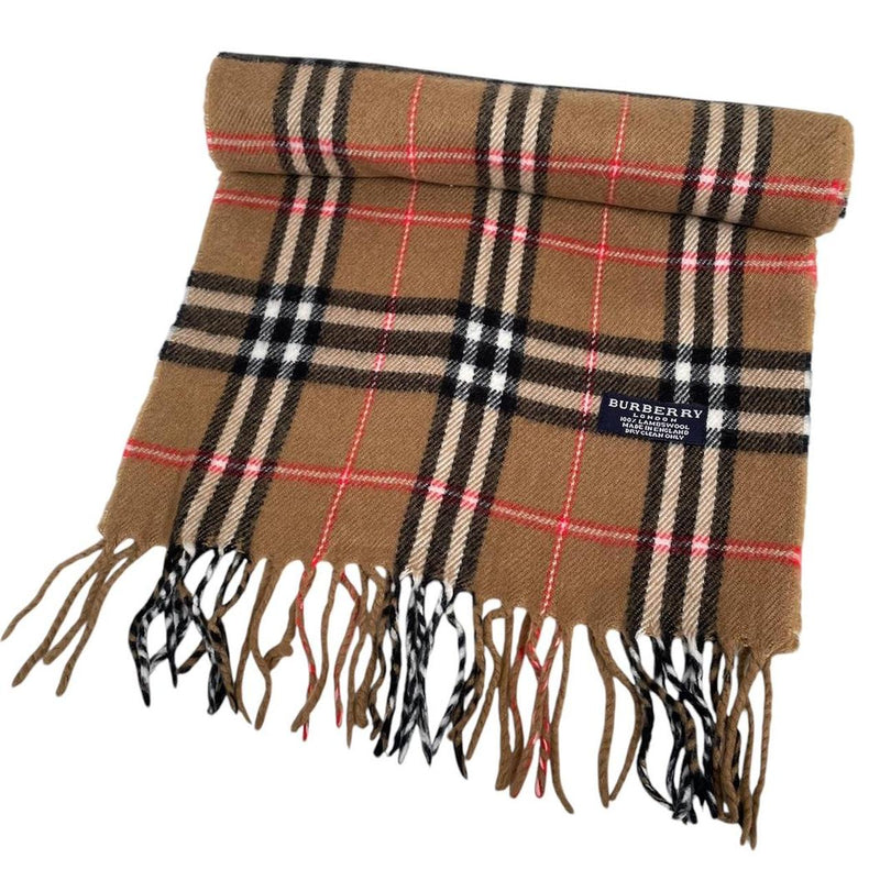 Vintage 90s Burberry Tan Brown Nova Check Lambswool Scarf