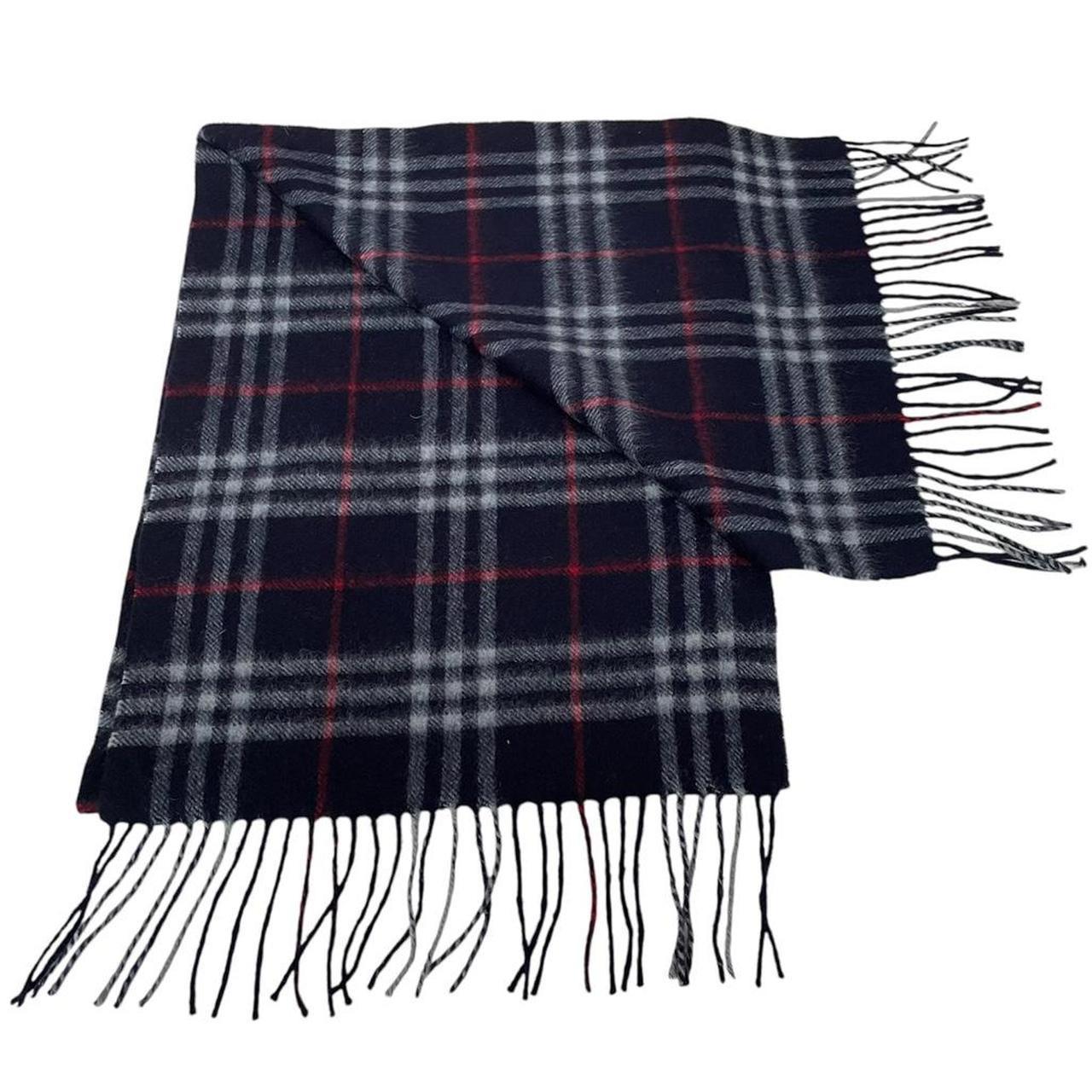 Vintage 90s Burberry Navy Blue Nova Check Lambswool Scarf