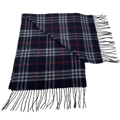 Vintage 90s Burberry Navy Blue Nova Check Lambswool Scarf