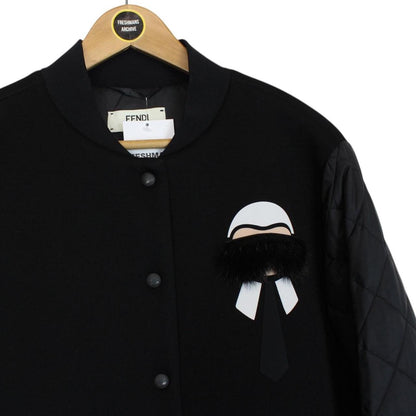Fendi Black Karlito Full Zip Logo Appliqué Down Bomber Jacket