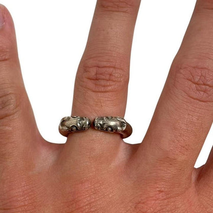 Chrome Hearts silver ring with double dog design and 925 sterling silver material.