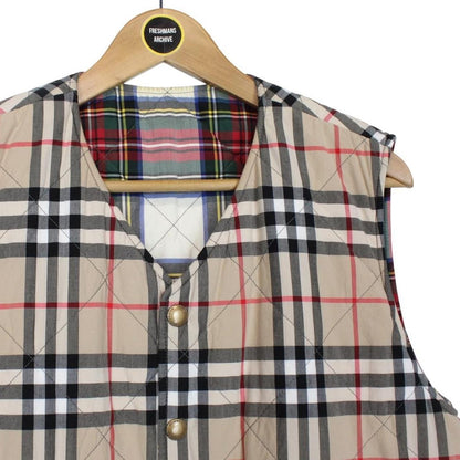 Burberry Tan Brown and Multicoloured Nova Check Reversible Quilted Vest Jacket
