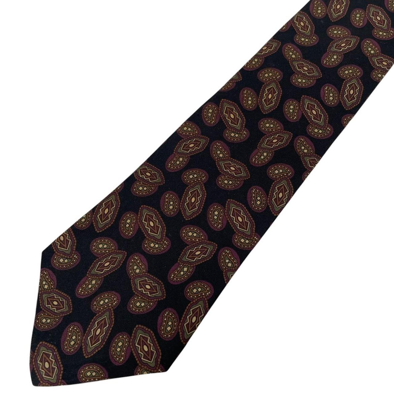 Vintage Aquascutum Black Paisley Print Silk Tie