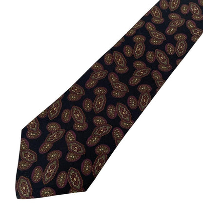 Vintage Aquascutum Black Paisley Print Silk Tie