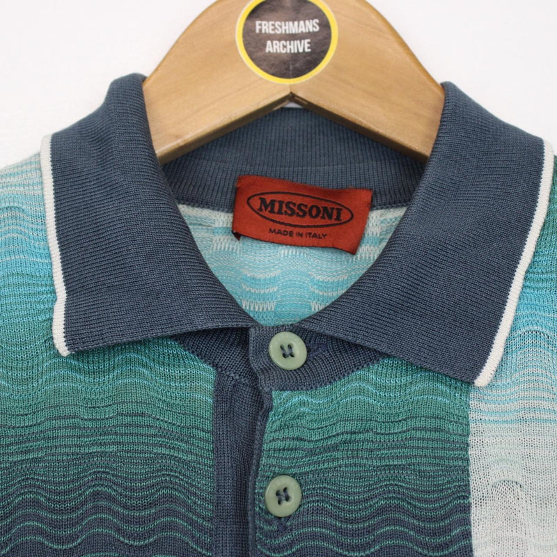 Missoni Multicoloured Striped Short Sleeve Cotton Knit Polo Shirt