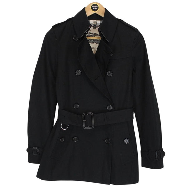 Burberry Black Nova Check Double Breasted Belted Short Trench Coat