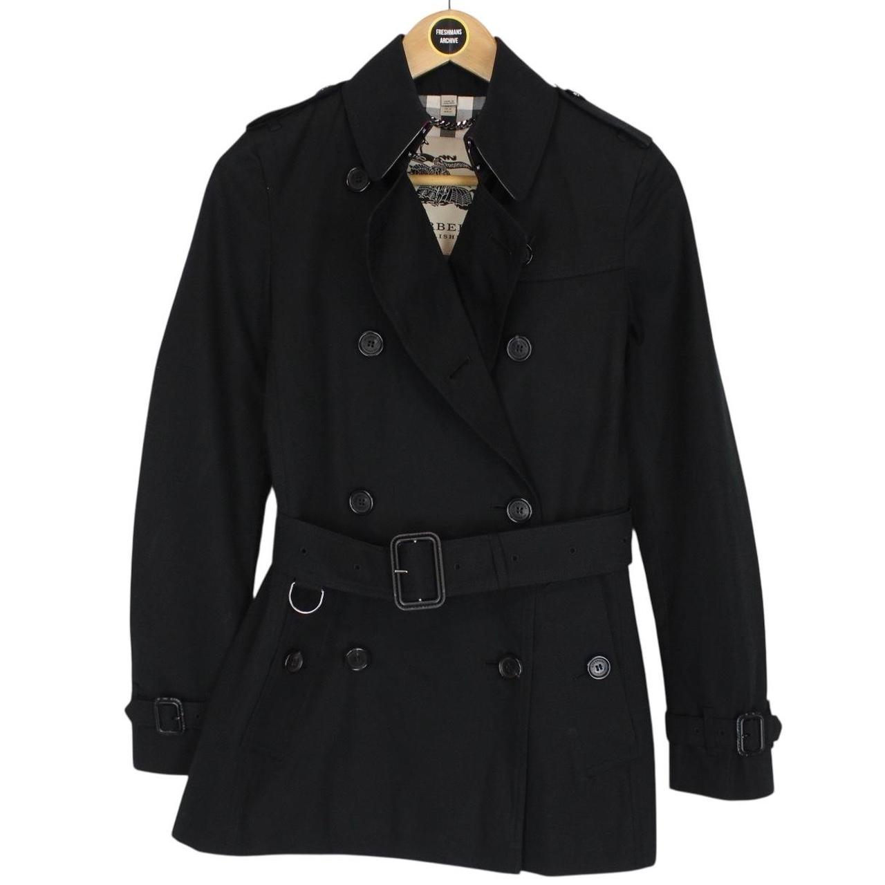 Burberry Black Nova Check Double Breasted Belted Short Trench Coat