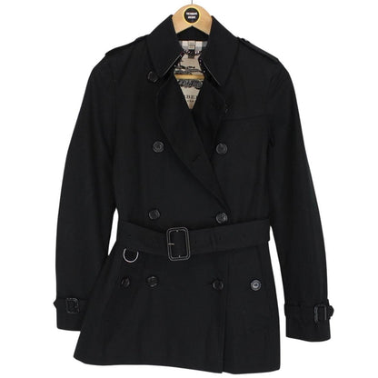 Burberry Black Nova Check Double Breasted Belted Short Trench Coat