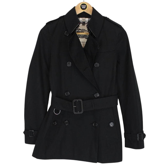 Burberry Black Nova Check Double Breasted Belted Short Trench Coat