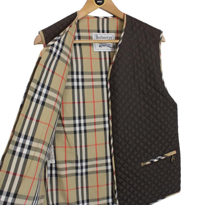 Vintage 90s Burberry Khaki Brown Nova Check Full Zip Quilted Vest