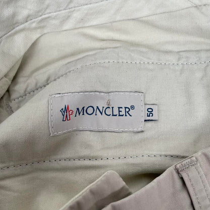 Moncler beige chino shorts with embroidered logo, cotton material, size 50.