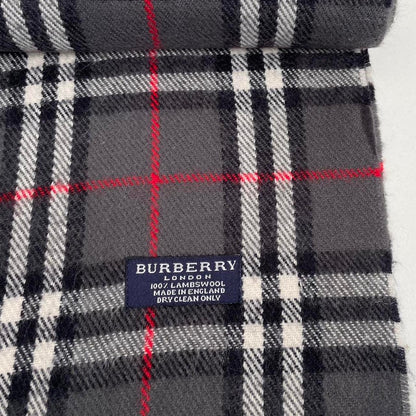 Vintage 90s Burberry Dark Grey Nova Check Lambswool Scarf