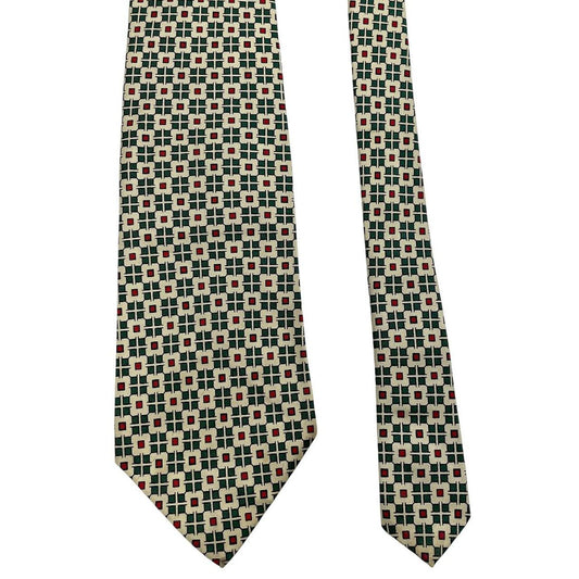Polo Ralph Lauren yellow silk tie with geometric print design and logo detail.