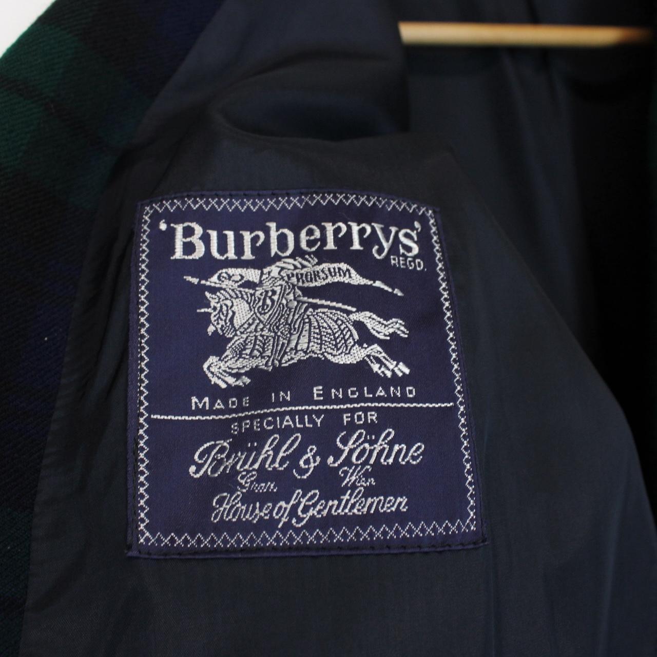Vintage 90s Burberry Green and Navy Blue Tartan Check Wool Blazer Jacket