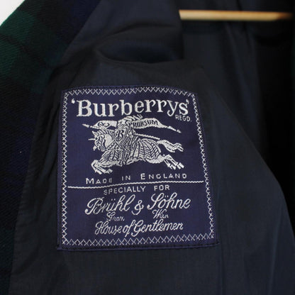 Vintage 90s Burberry Green and Navy Blue Tartan Check Wool Blazer Jacket