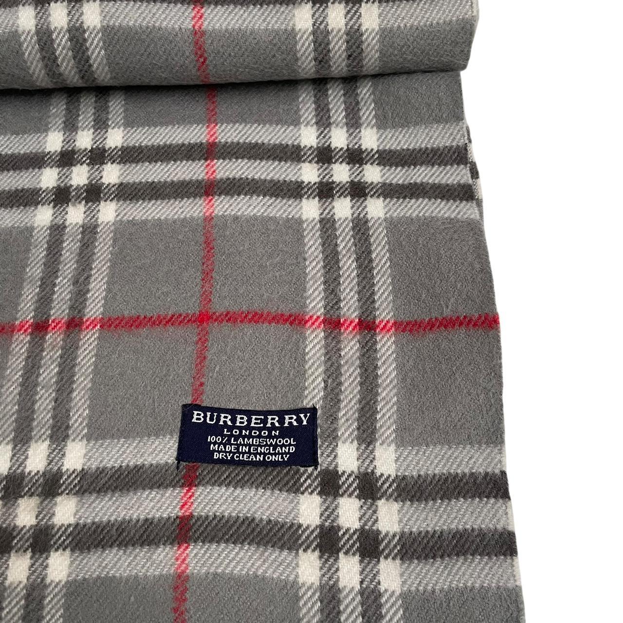 Vintage 90s Burberry Grey Nova Check Lambswool Scarf
