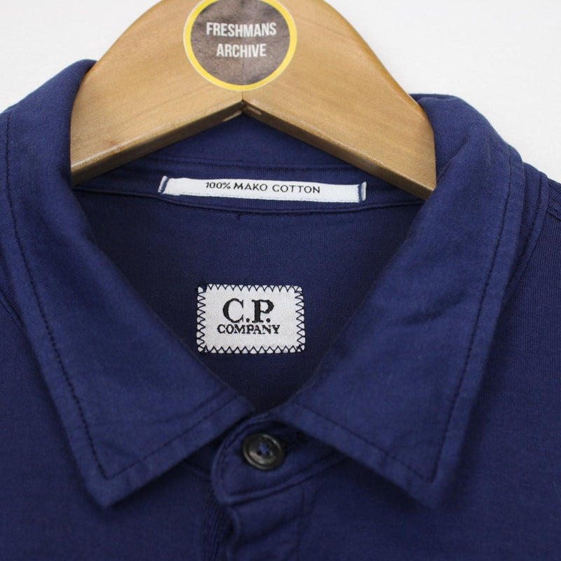 CP Company Navy Blue Collared Long Sleeve Logo Polo Shirt