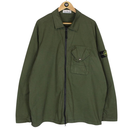 Stone Island AW 2023 Green Full Zip Cotton Overshirt Jacket