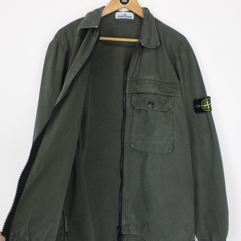 Stone Island AW 2020 Dark Green Full Zip Cotton Overshirt Jacket