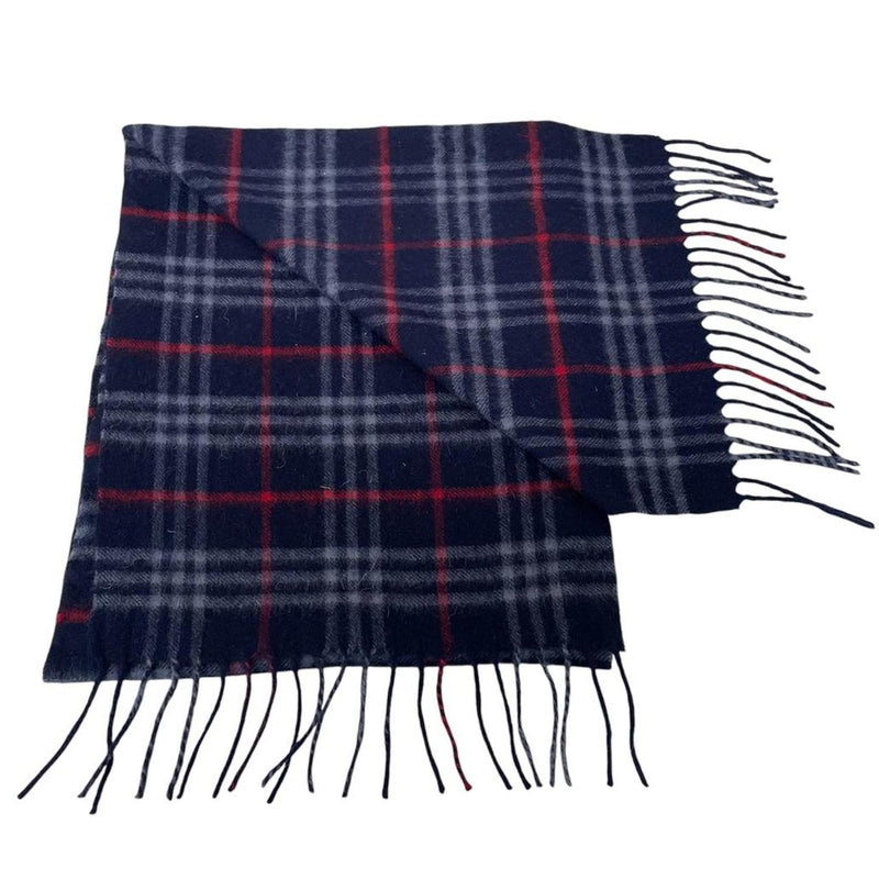 Vintage 90s Burberry Navy Blue Nova Check Lambswool Scarf