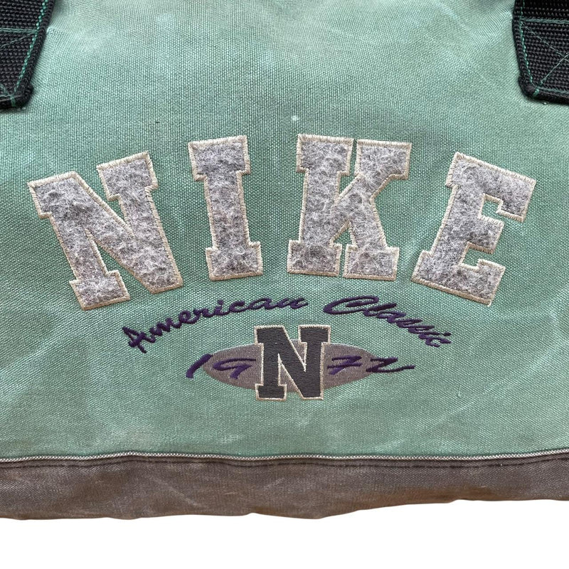 Vintage 90s Nike Green and Grey Embroidered Hold All Duffle Bag