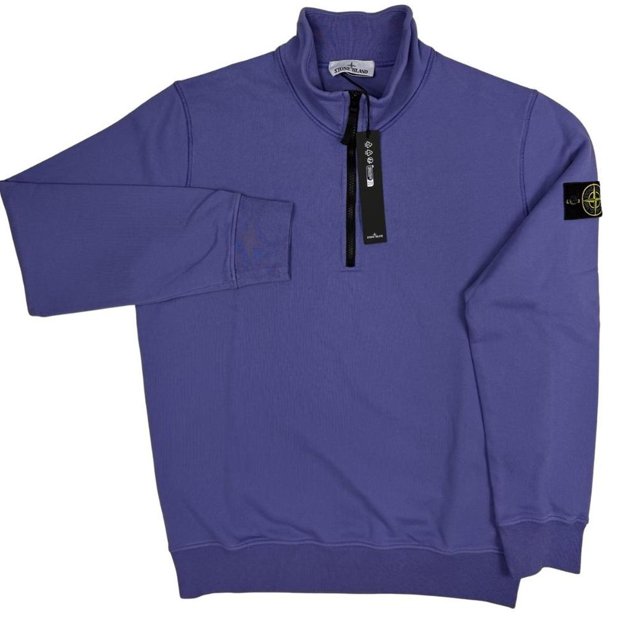 Stone Island purple 1/4 zip sweatshirt organic cotton with compass logo detail.