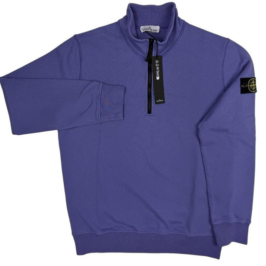 Stone Island purple 1/4 zip sweatshirt organic cotton with compass logo detail.