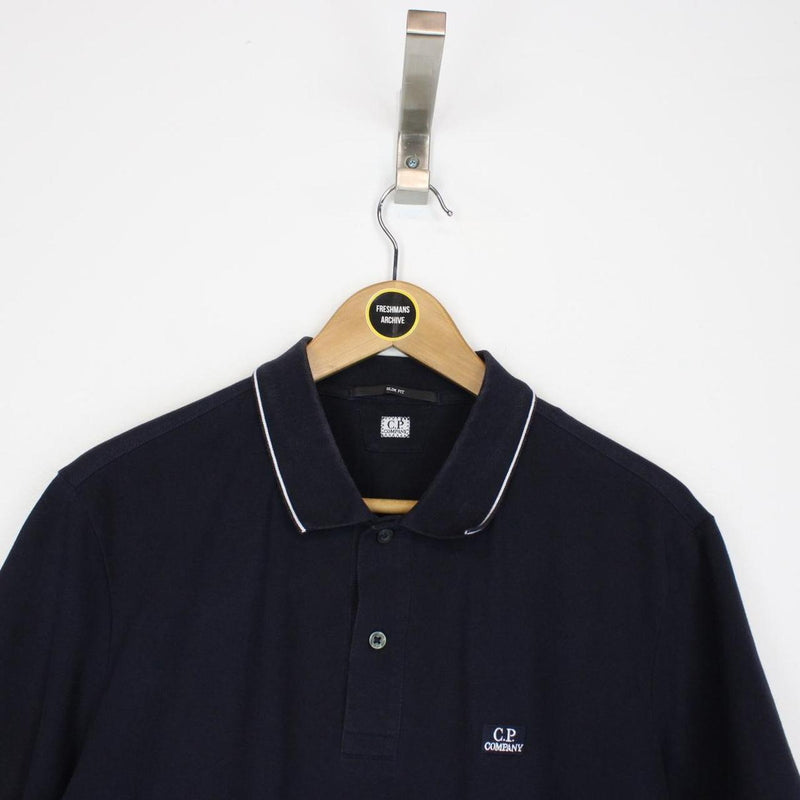 CP Company Navy Blue Logo Patch Short Sleeve Polo Shirt