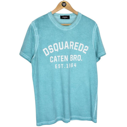 Dsquared2 Turquoise Blue Caten Bro Print Short Sleeve Cotton T-Shirt